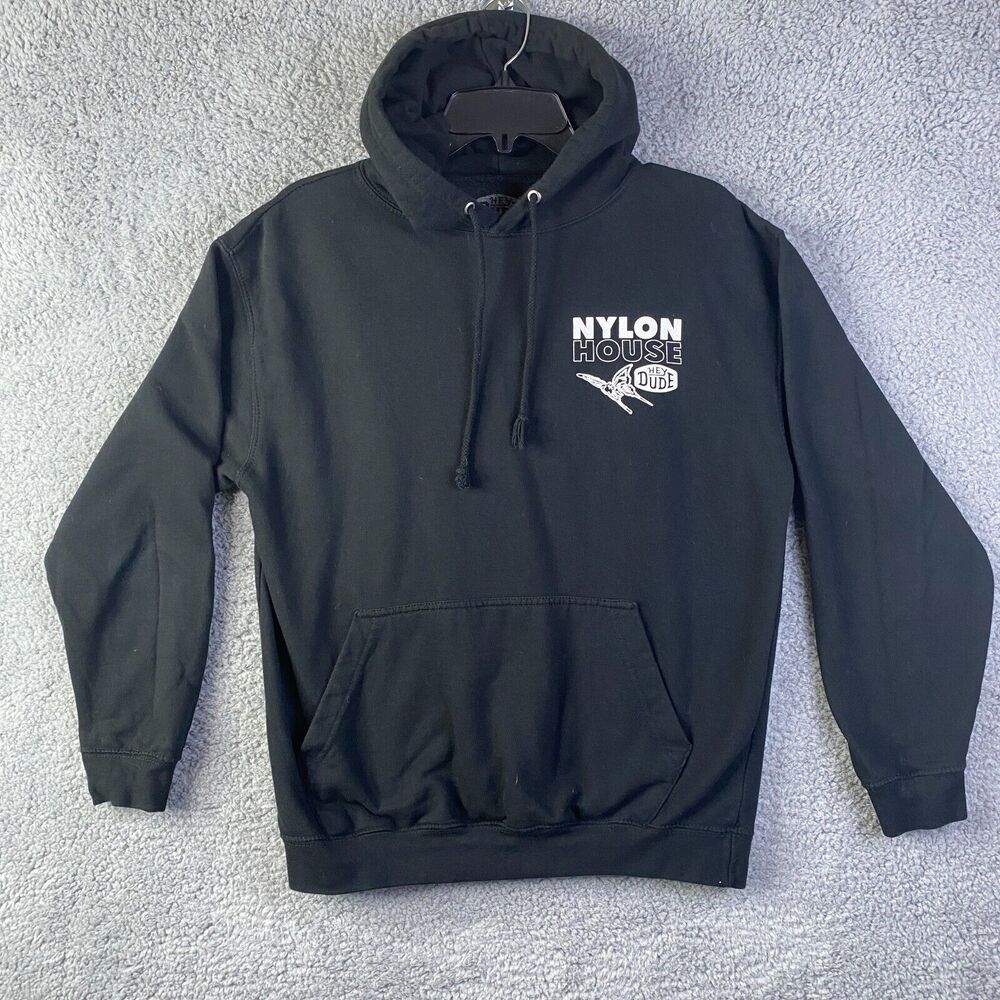 Hey Dude x Nylon House Collab Print Black Pullover Hoodie Size Medium Unisex